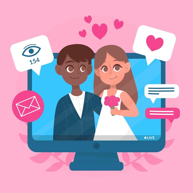 Vecteur gratuit cérémonie de mariage en ligne avec les conjoints