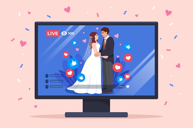 Vecteur gratuit cérémonie de mariage en ligne