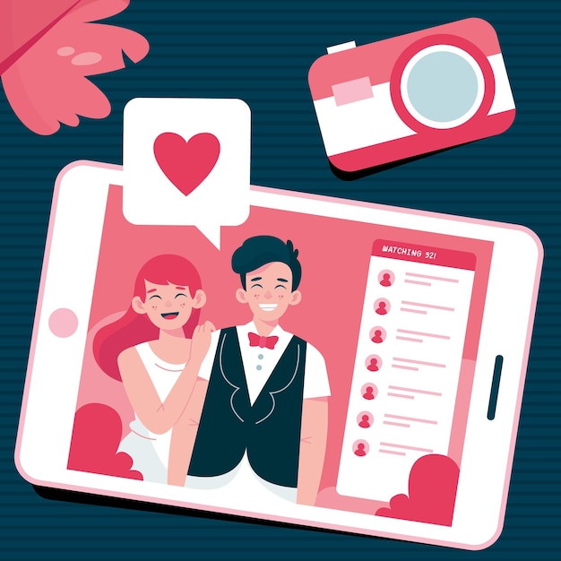 Vecteur gratuit cérémonie de mariage en ligne