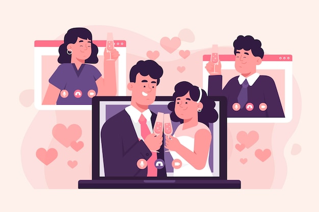 Vecteur gratuit cérémonie de mariage en ligne