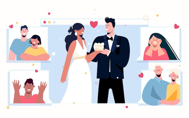 Vecteur gratuit cérémonie de mariage en ligne