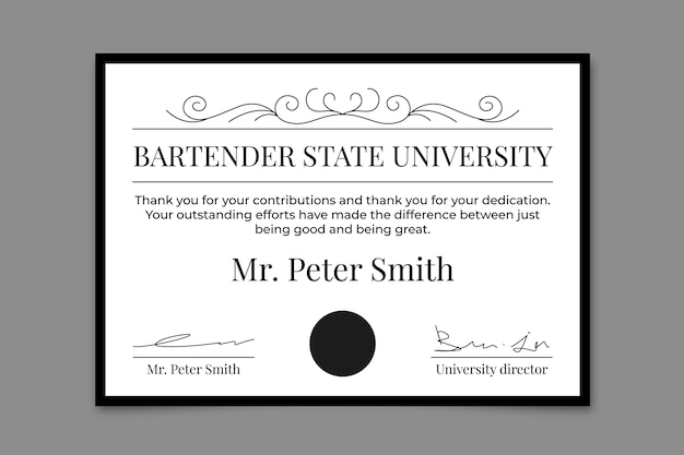 Certificat De Barman Ornemental Peter Smith