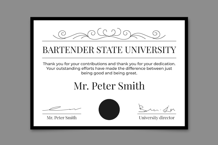 Vecteur gratuit certificat de barman ornemental peter smith