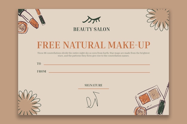 Certificat-cadeau De Maquillage Et De Salon De Beauté Dessiné à La Main