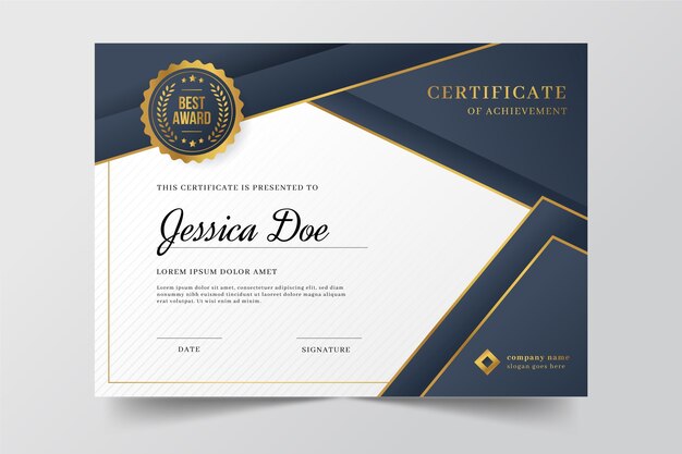 Certificat élégant dégradé avec éléments dorés