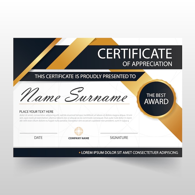 Certificat horizontal Gold Black ELegant avec illustration vectorielle