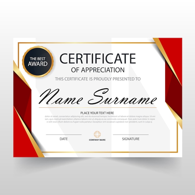 Certificat Horizontal Rouge Elegant Avec Illustration Vectorielle