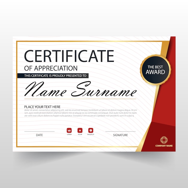 Certificat Horizontal Rouge Elegant Avec Illustration Vectorielle