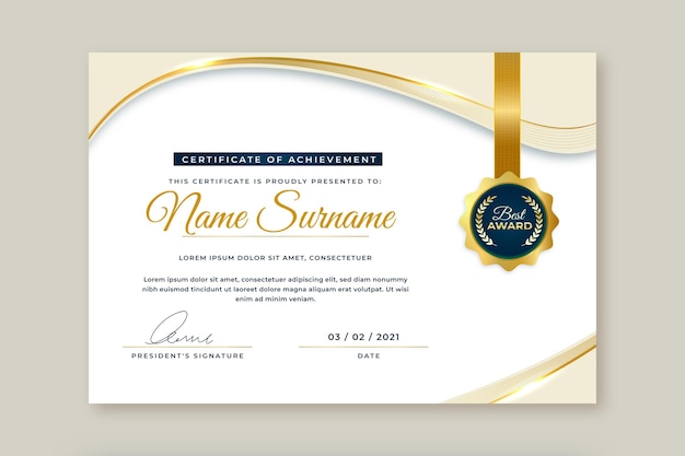 Certificat de luxe doré