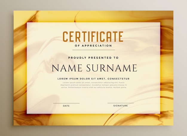 Certificat de texture de marbre doré élégant