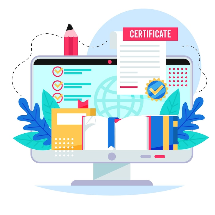 Vecteur gratuit certification en ligne