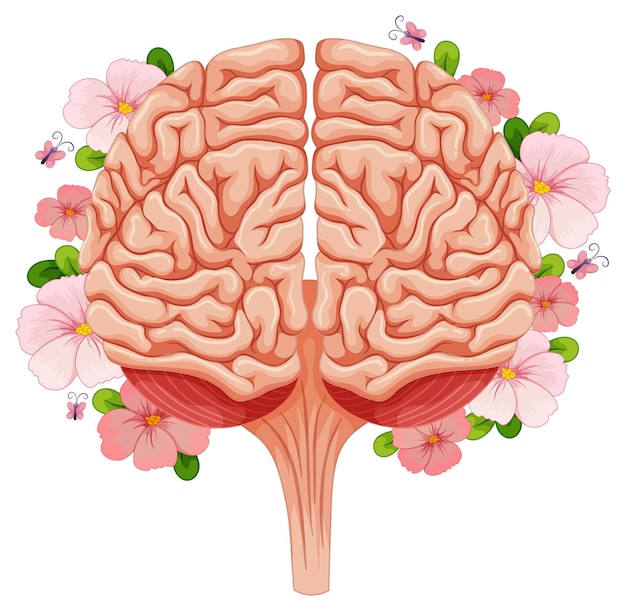 Vecteur gratuit cerveau humain avec beaucoup de fleurs