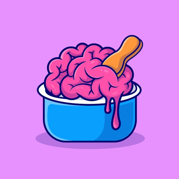 Cerveau Ice Cream Cup Cartoon Vector Icon Illustration. Concept D'icône De Nourriture Science Isolé Vecteur Premium. Style de dessin animé plat
