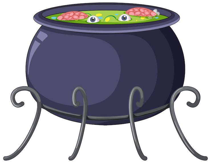 Vecteur gratuit cerveau et yeux dans un pot de potion de sorcière
