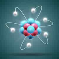 Vecteur gratuit chaîne d'atome de science dans les couleurs bleues et rouges blanches avec ombre 3d