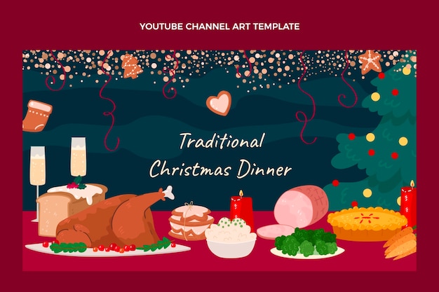 Vecteur gratuit chaîne youtube de nourriture de noël dessinée à la main