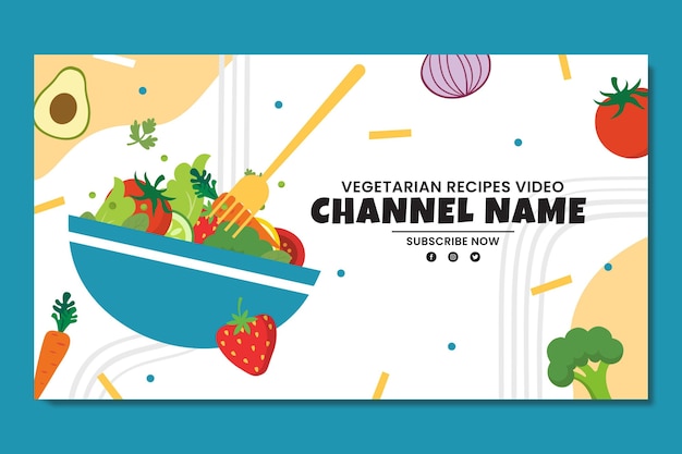 Vecteur gratuit chaîne youtube de nourriture végétarienne dessinée à la main