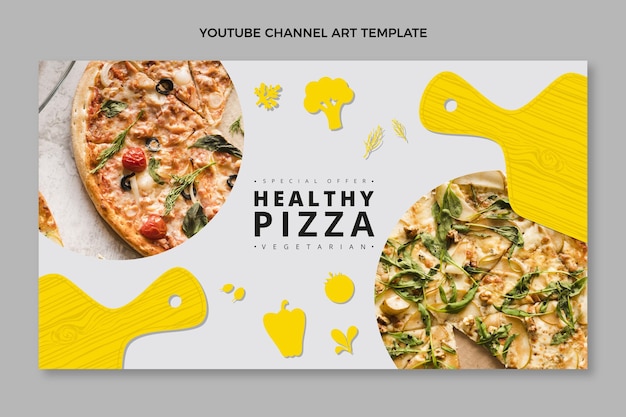 Vecteur gratuit chaîne youtube de pizza saine design plat