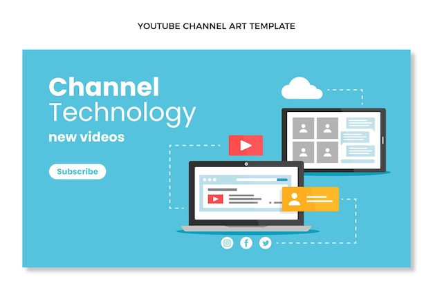 Vecteur gratuit chaîne youtube à technologie minimale au design plat