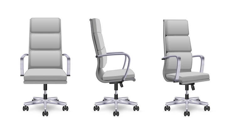 Vecteur gratuit chaise de bureau en cuir sous différents angles illustration vectorielle isolée réaliste