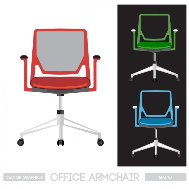 Vecteur gratuit chaise de bureau, trois couleurs