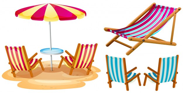 Les chaises de plage et parasol