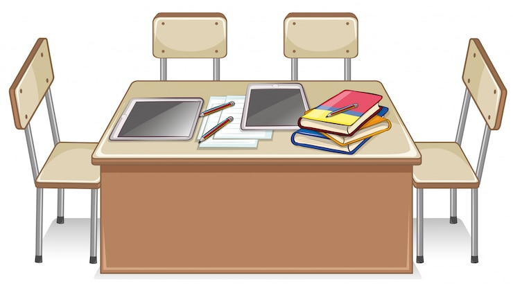 Vecteur gratuit chaises et table pleine de livres