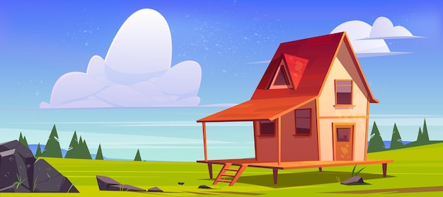 Chalet sur terrain verdoyant maison en bois sur pilotis