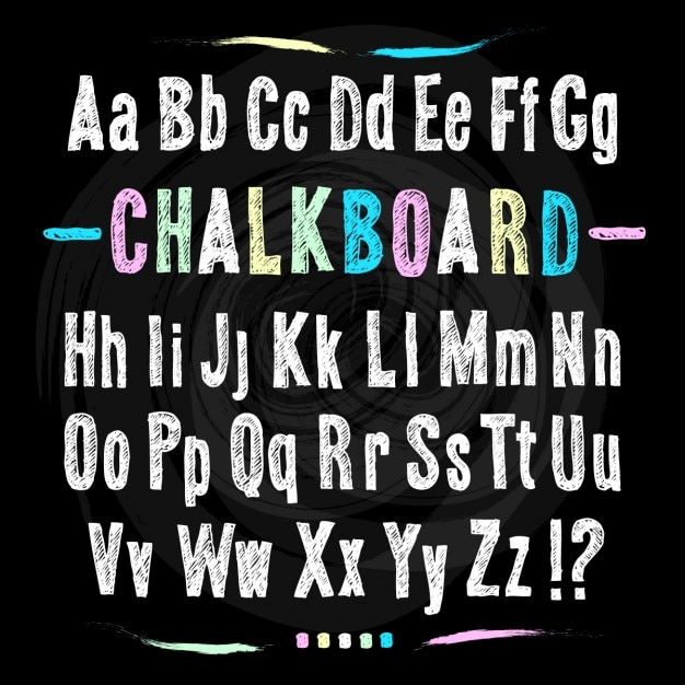 Chalkboard main de police dessiner alphabet Vector illustration sur fond noir texture de fond