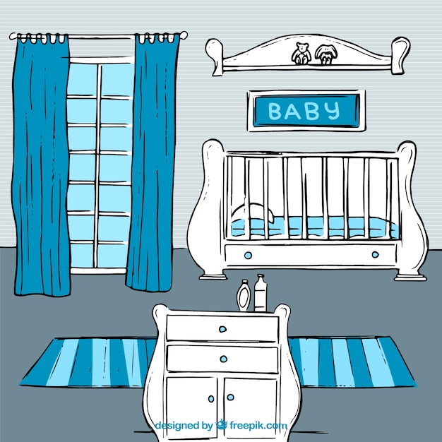 Vecteur gratuit chambre de bébé nice avec des détails bleus