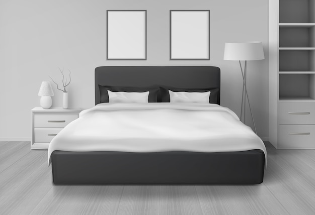 Chambre à coucher réaliste en noir et blanc