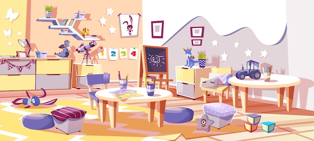 Vecteur gratuit chambre d'enfant ou illustration intérieure de jardin d'enfants dans un style scandinave confortable.