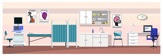 Chambre d&#39;hôpital avec illustration d&#39;un scanner à ultrasons