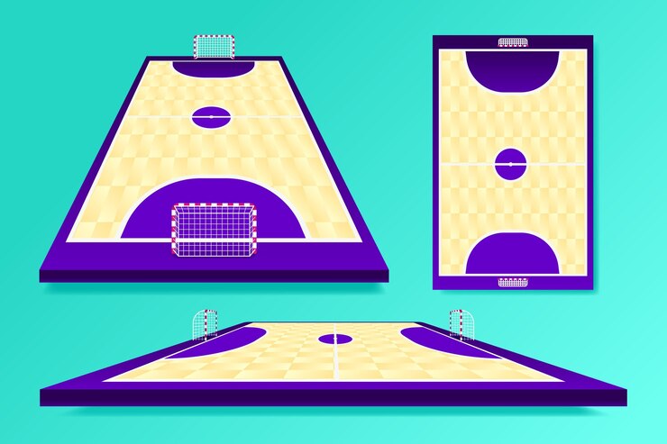 Vecteur gratuit champ de futsal dans différentes perspectives