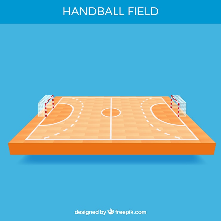 Vecteur gratuit champ de handball avec vue en perspective