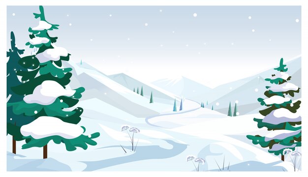 Champs d&#39;hiver avec illustration de neige qui tombe