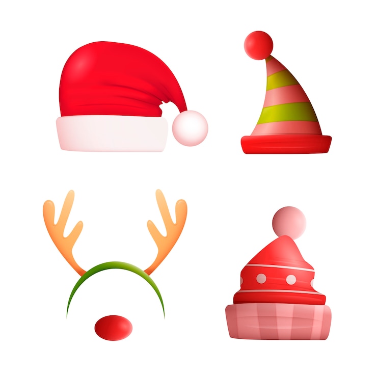 Vecteur gratuit chapeaux de personnage de noël réalistes