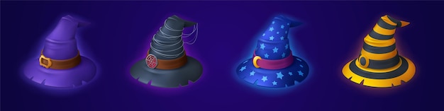 Vecteur gratuit chapeaux de sorcière et de magicien costume de fête d'halloween