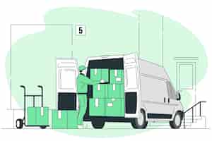 Vecteur gratuit chargement d'une camionnette dans une illustration de concept d'entrepôt