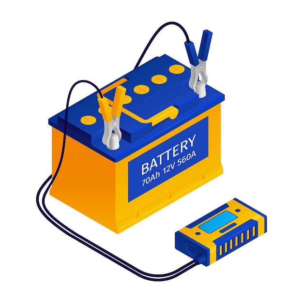 Vecteur gratuit chargeur de batterie de voiture avec illustration du kit de fil de connexion de démarreur de saut