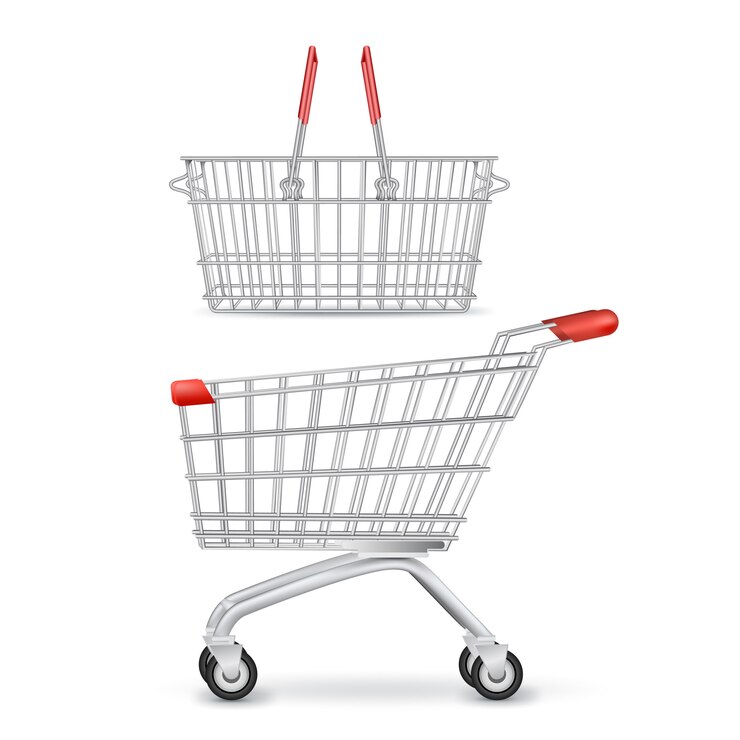 Vecteur gratuit chariot à roulettes et panier isolé