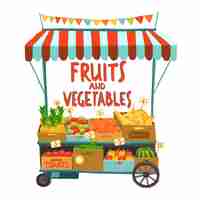 Vecteur gratuit chariot de rue aux fruits