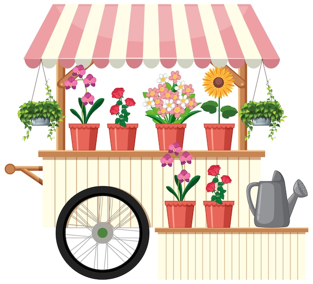 Vecteur gratuit chariot de vendeur de fleurs isolé