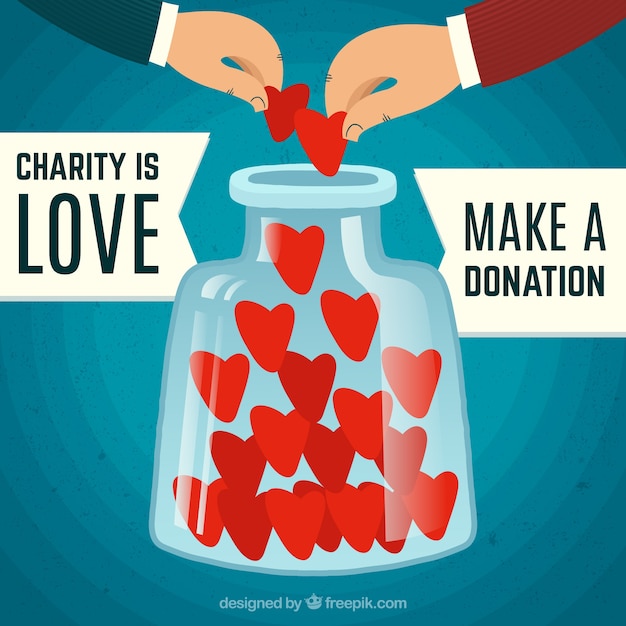 Vecteur gratuit charity vintage background avec des coeurs