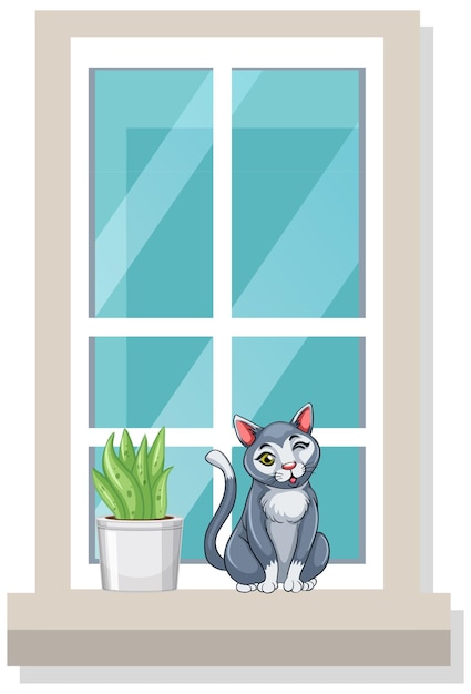Vecteur gratuit un chat assis sur une fenêtre étroite