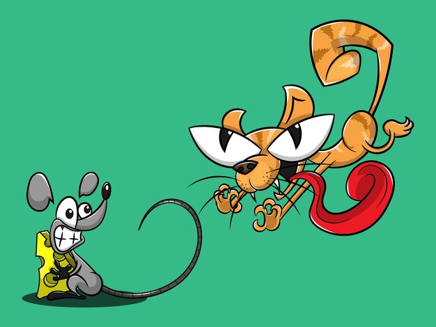 Chat Attraper Souris Dessin Anime Vecteur Premium