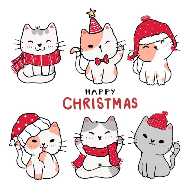 Chat Chaton Dessin Anime Mignon Mis Joyeux Noel Vecteur Premium