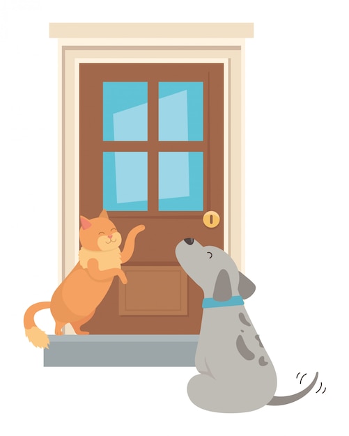 Vecteur gratuit chat et chien de dessin animé