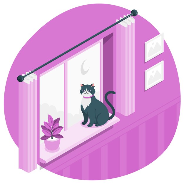 Vecteur gratuit chat dans l'illustration du concept de fenêtre