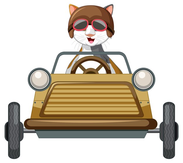 Vecteur gratuit chat de dessin animé et voiture de derby de boîte à savon